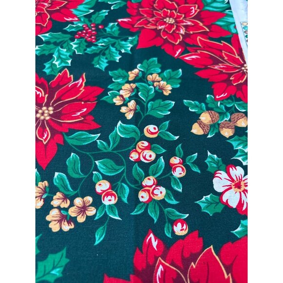Vintage Christmas Fabric Country Red & Green Poinsettias & Holly Cotton Material - Picture 4 of 6